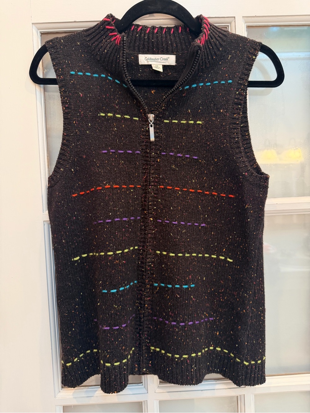 Vintage Coldwater Creek Y2K Black Speckled Knit Zip Sweater Vest Size Women’s S